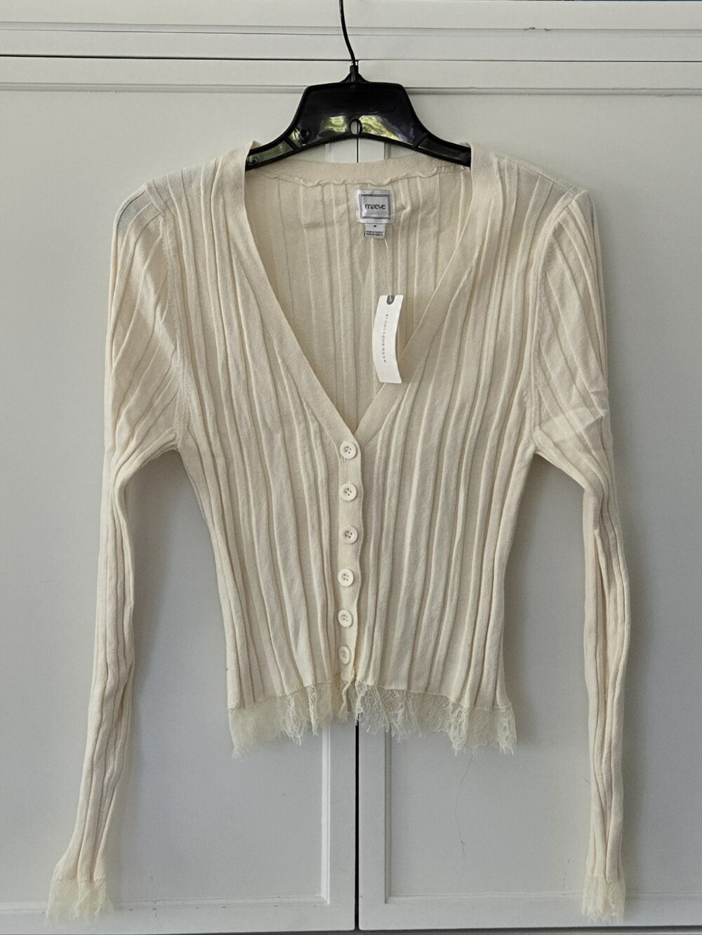 NWT Anthropologie Cream Ribbed V-Neck Button Cardigan